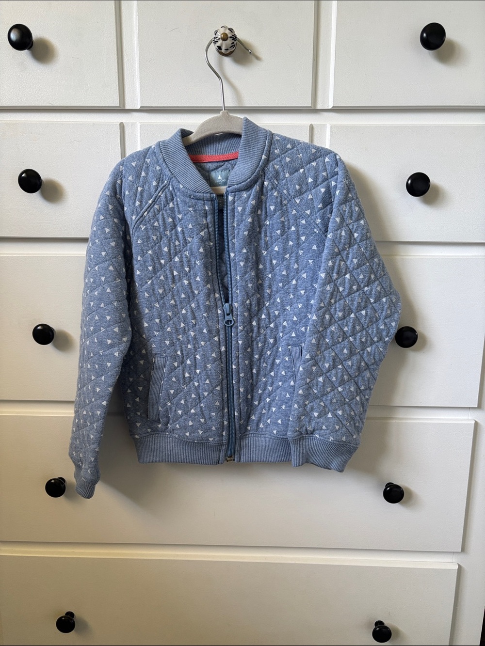 GAP Light Blue Quilted Bomber Jacket with White Triangle Print